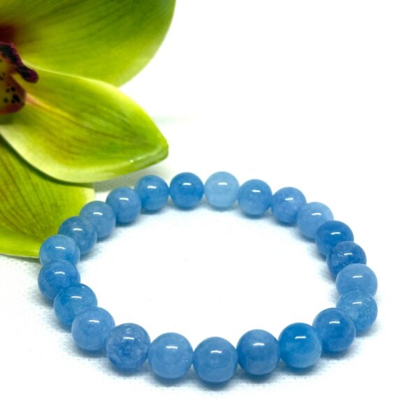 Aquamarine Gemstone Bracelet 8MM | Handmade Crystal Healing Jewelry - Picture 6 of 11